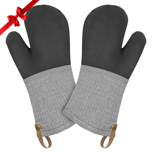 Cuisinart Heritage Kitchen Oven Mitts – Heat-Resistant Kitchen Mitts for Oven with Non-Slip Neoprene Palm, Long Cuff, and Cotton Filling – Durable Oven Gloves for Cooking, Baking, & Grilling