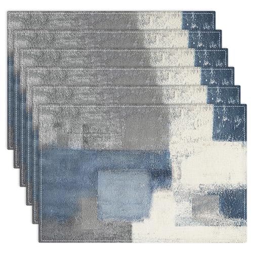 Emvency Farmhouse Placemats Set of 6, 12x18 Inch, Geometric Abstract Blue