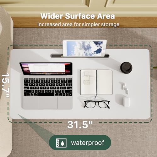 Mobile Standing Desk, Pneumatic Adjustable Rolling Desk(31.5 Inches), Portable Laptop Desk with Wheels, Overbed Bedside Table Laptop Table for Couch, Home, Office, White