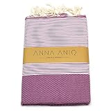 ANNA ANIQ Fouta Hamamtuch Saunatuch XXL Extra Groß 100x200cm - 100% Baumwolle aus Tunesien als Strandtuch, orientalisches Bade-Tuch, Yoga-Decke, Pestemal, Strand-Handtuch (Violett)