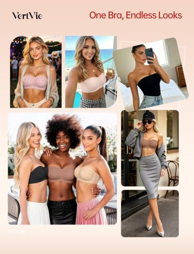 Image of Vertvie Womens Strapless Bra Jelly Push Up Seamless Bandeau Bra Wireless Non Slip Silicone Tube Top Bras Padded Bralette