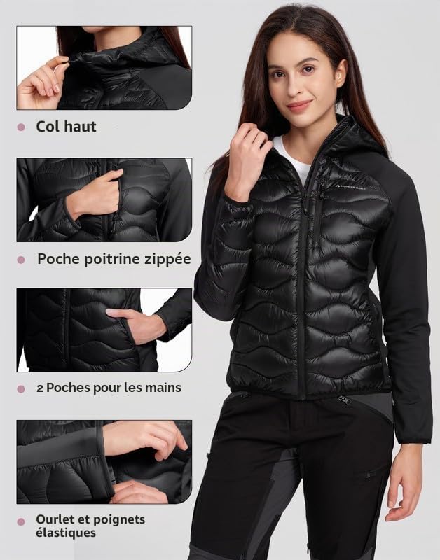 Pioneer Camp Veste Hybride Femme Légère et Coupe-Vent avec Capuche, Respirante et Imperméable – Veste de Running Automne Hiver pour Golf, Sport et Plein Air