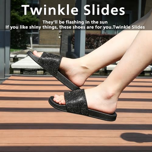 Image of Fur Story Womens Slides House Slippers Rhinestone Glitter Slides Cute bling Flat for Women Platform Sandals Cozy Bedroom Slippers Shower Shoes