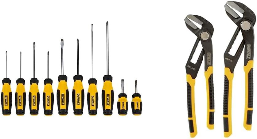 DEWALT Fixed Bar Screwdriver Set (10 pc.) (DWHT65201) & DWHT74428 8-inch and 10-inch Pushlock Pliers Set