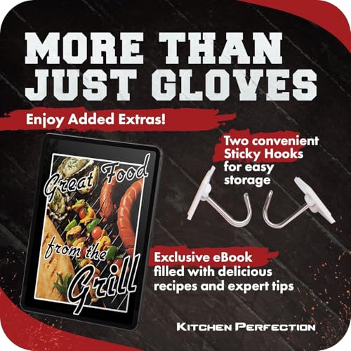 Image of KITCHEN PERFECTION Silicone Smoker BBQ Gloves - Heat Resistant Oven Mitts | Waterproof, 5-Finger Design For A Better Grip, for Pitmasters, Meat Smoking, Grilling, Cooking, Frying Turkey | Grill Gift