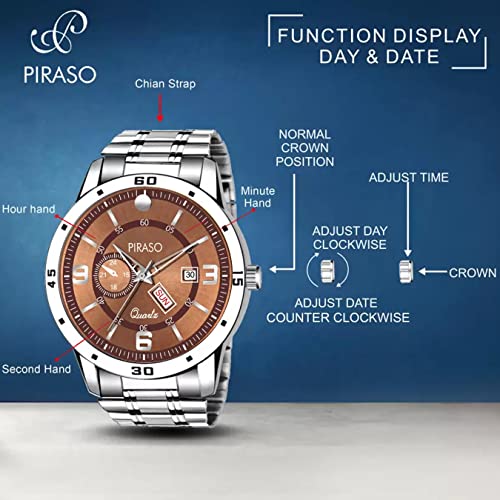 Image of PIRASO Analog Day and Date Working Display MESH Strap Watch for Men & Boys