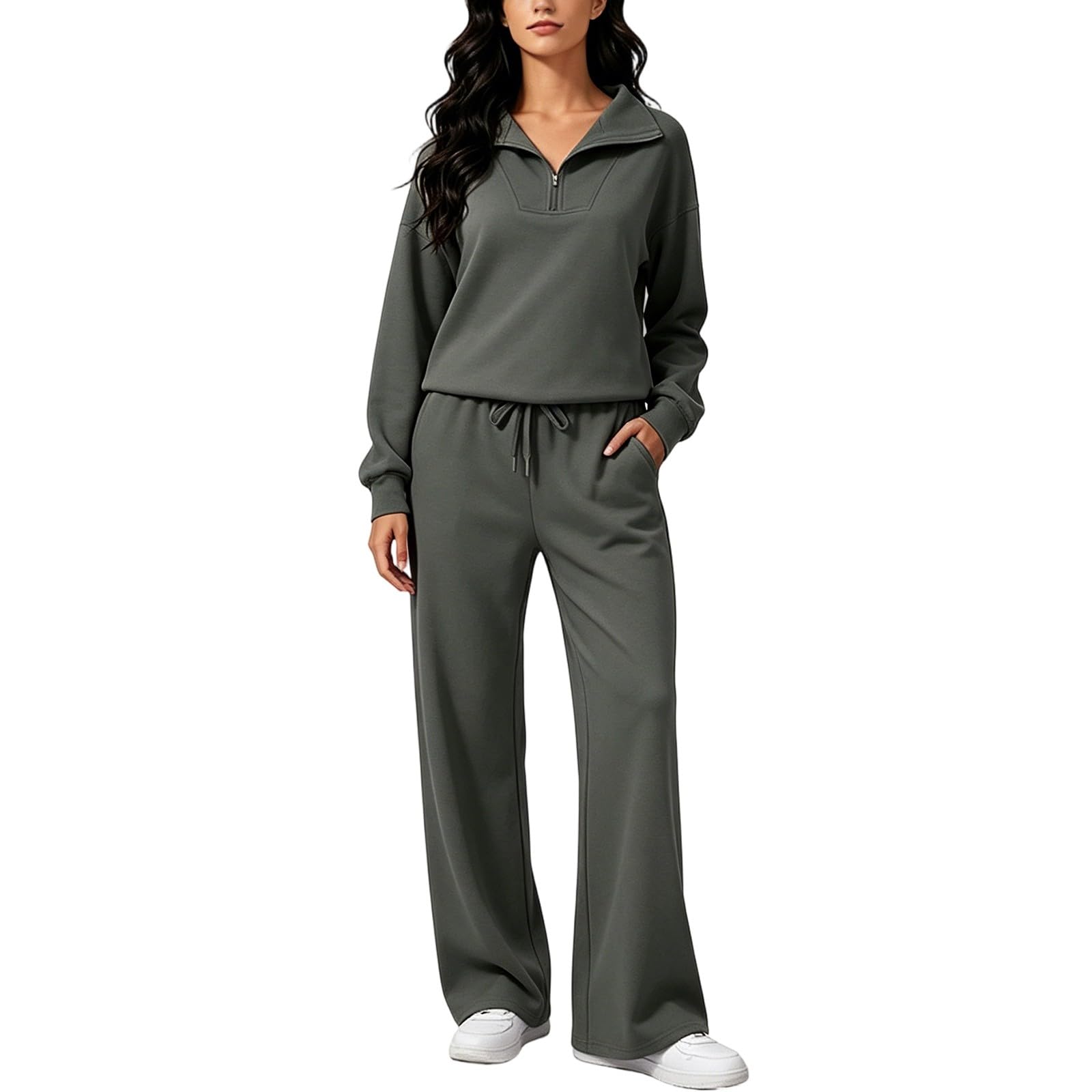 Jogginganzug Baggy Damen Zweiteiler Set Casual Trainingsanzug Loungewear | Einfarbig Langarm Sweatshirt Mit ReißVerschluss Und Sporthose Outfit Freizeit Sportanzug Streatwear FüR Winter