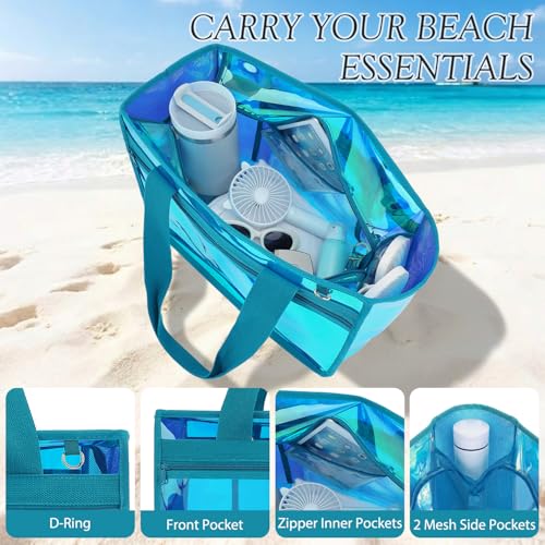 Image of Fammart Iridescent Clear Beach Bags Waterproof Sandproof for Women, Large Jelly Tote Zipper Pool Bag Cruise Essentials 2026