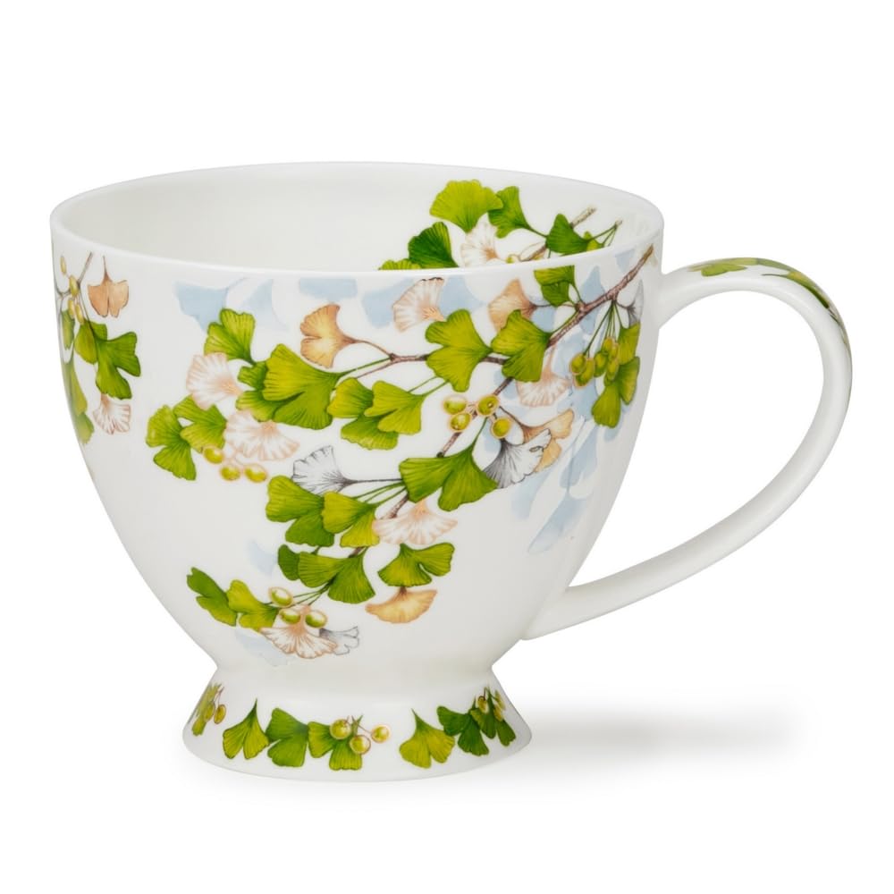 Dunoon Skye Ginkgo 0,45 litrowy kubek z porcelany kostnej z detalami 22-karatowego złota