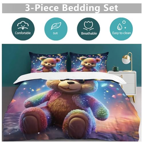 Housse de couette ours 3 pièces 220x240cm en microfibre et coton doux - 6