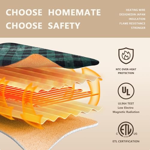 Homemate Electric Blanket Heated Throw - 50“x60“ Ultra Soft Cozy Flannel Heating Blanket with 10 Fast Heat Levels 8 Hours Auto Off Over-Heated Protection ETL Certification Keep Warm in Home Office