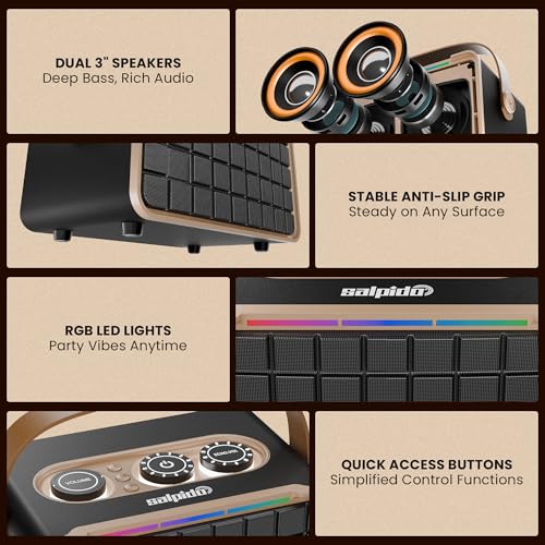 Image of Party Waves 150, Portable Bluetooth Speaker, 10W Output, 1200mAh Battery, LED Lights, Bluetooth 5.3, Multi-Control Knobs, Supports BT /TF Card /USB /AUX /Type-C Input, (Black)