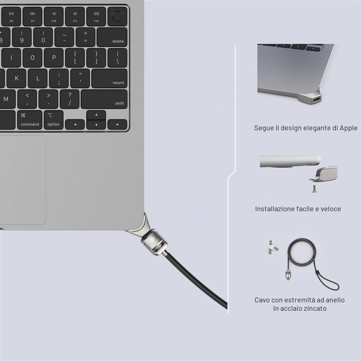 Compulocks - Blocco MacBook Air The Ledge - MacBook Air M2 e M3 – T-Slot Ledge con serratura e cavo di sicurezza