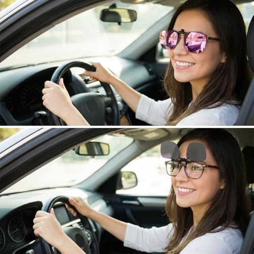 Image of Polarized Clip On Sunglasses, Flip Up Anti-Glare Driving Clip-on Shades, UV400 Protection Lens for Men Women