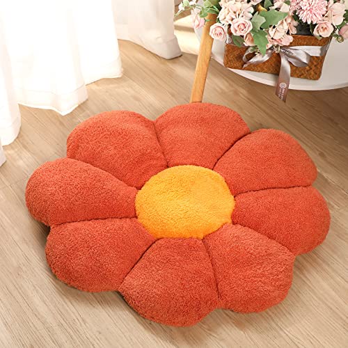 Unittype 2 Pcs 26 Inch Flower Pillow Daisy Throw Pillow Flower Shaped Seat Pads Cute Floor Cushion Lazy Sofa Osmanthus Velvet For Dormitory Room Bedroom Living Room Office Car (White, Orange) #TOP5