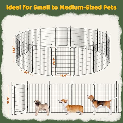 Image of Yaheetech 32in 16-Panel Expandable Dog Playpen for Puppy /Small Animals | Durable Metal Frame, Safety Lock Door, Floor Protectors, No-Tool Assembly, Foldable Portable for Indoor Yard RV Camping