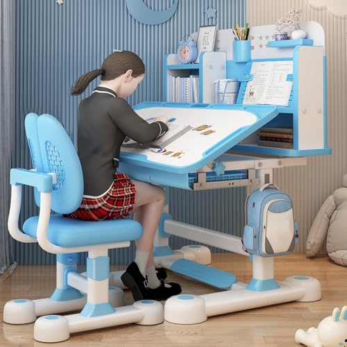 image for yifaeux Kids Study Desk and Chair Set with Tilt Desktop, Fast Delivery
