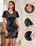 DRESSTELLS Black Sequin Tops for Women, Velvet Ruffle Sleeve V Neck Double Layers Sparkly Glitter Blouse for Evening Party Club Disco Country Concert Vegas Outfits L - Image 6