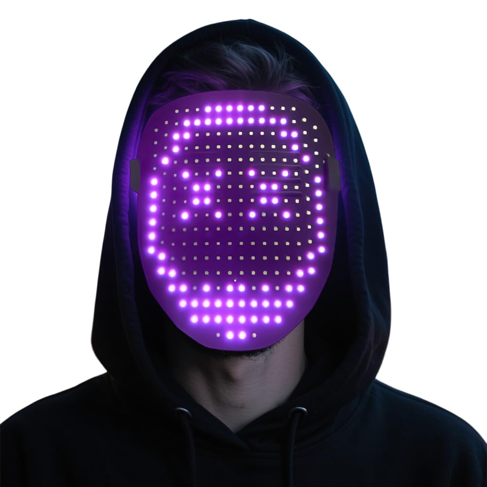 Afenau LED Mask with Gesture Sensing, Scary LED Halloween Mask, Light Up Mask with 50 Static and Dynamic Images, led masks