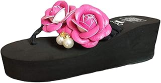 [GLYY] ビーチサンダル ヒール 軽量 トングサンダル ボヘミアん サンダル 厚底 履き心地よい 6CM ウェッジヒール 海歩きやすい ビーサン 女性用 サンダル ローズレッド 23.5cm