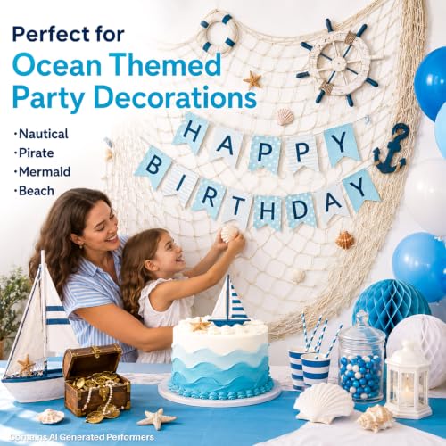 Image of Sukh Fish Net Decorations for Party - 4PCS 39.37 * 78.74 in Fishing Net Decoration Netting for Wall Photo Hanging Nautical Fishnet Table Runner Decorative Ocean Theme Birthday Party Rope Nets