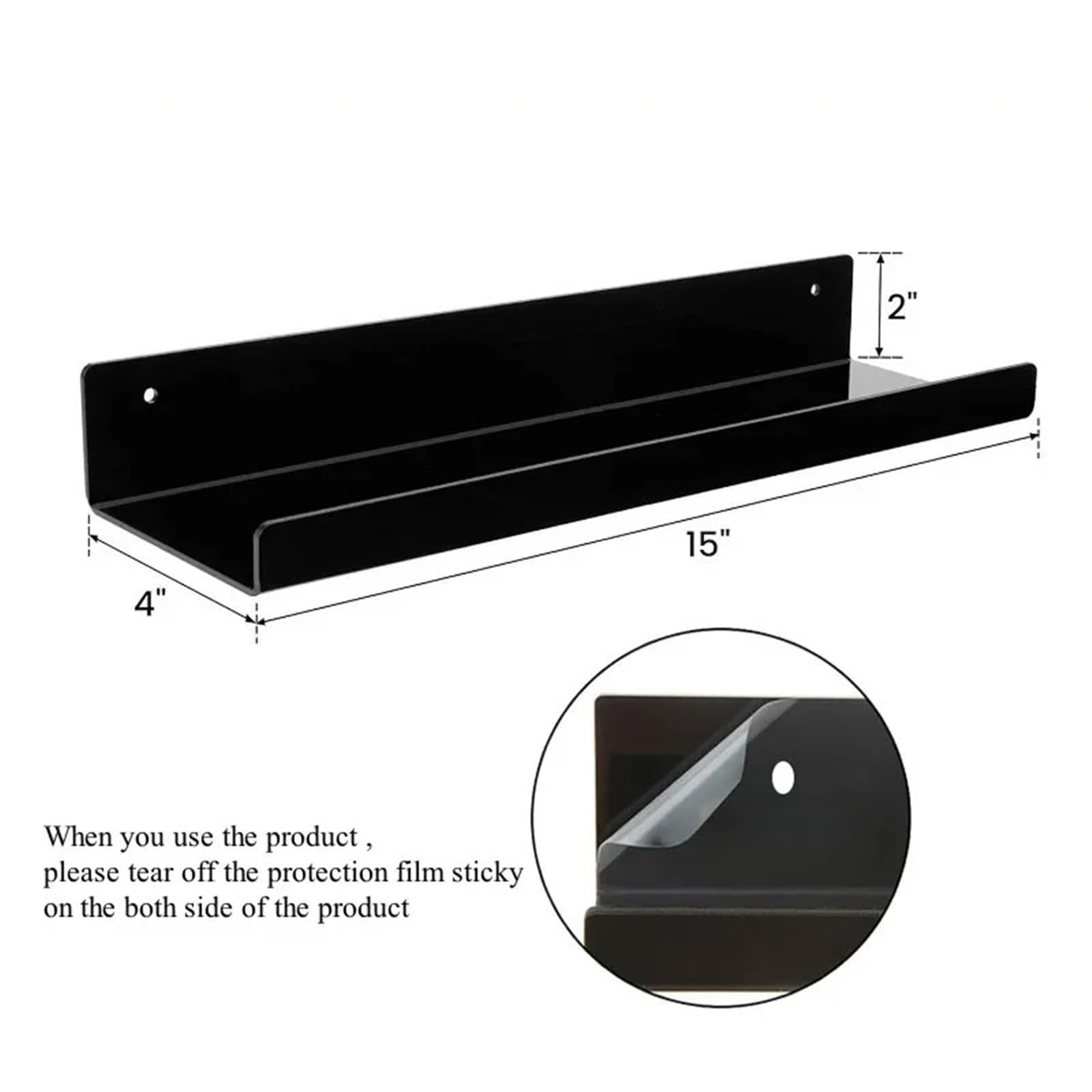 Estantes Flotantes Estante de pared for libros, estante flotante montado for dormitorio, baño, cocina, organizador, almacenamiento, soporte de Perfume y maquillaje, 2 uds. Para Salón, Cocina(2pcs-Blac