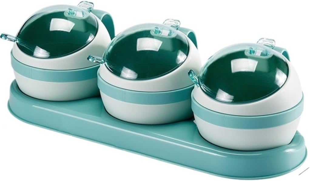 Condiment Set Seasoning Box Condiment Jar Kitchen Plastic Condiment Container Set With Spoon Lid Seasoning Container For Kitchen Salt and Sugar Container Sets Condiment Pot (Color : Pink, Size : 4Pi