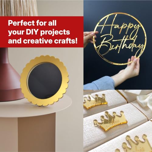 Image of Colorful Acrylic Sheets 8x12 (Pack of 6) - 0.11 Inch Thick Sheets for Arts & Crafts, DIY Projects | Easy to Cut w / CO2 Laser Cutting & Engraving (Gold Mirror Acrylic Sheet 8x12 (Pack of 2))