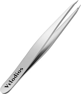 VelodiosDirect Pointed Tweezers for Women: Precision Stainless Steel for Eyebrows, Facial, Chin & Ingrown Hair Removal w/ Leather Case