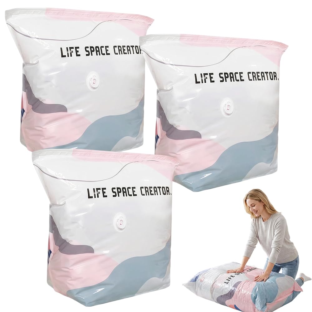 2026 New Vacuum Storage Bags, No-Pump Large Vacuum Storage Compression Bags, for Clothes Duvet Travel and Home Comforters Blankets Bedding Compression, Space Saver (3, 70x50x30cm)