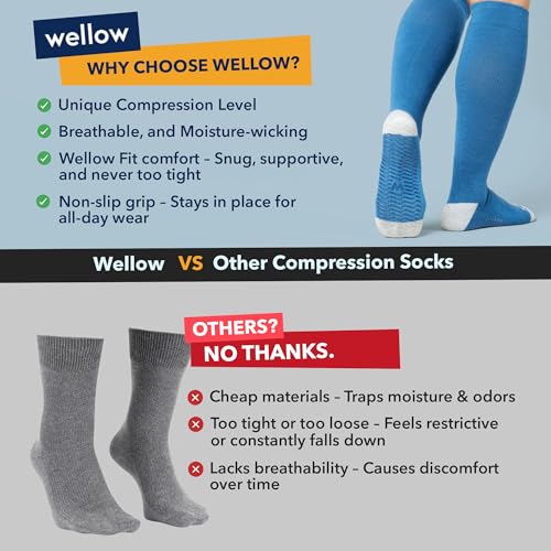 Image of Wellow Knee High Compression Socks for Men & Women, 18-25 mmHg, Bamboo Viscose, Swelling Relief