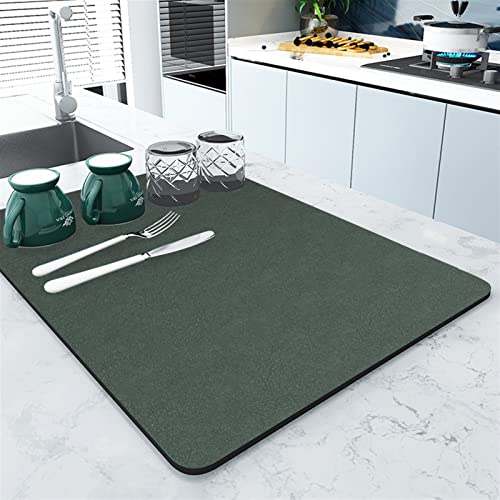 Fast Drying Diatomite Dish Drying Mat Absorbent Kitchen Countertop Pad Dark Green 50x60cm Ideal for Dishware Eco Friendly Non Slip Quick Water Absorption