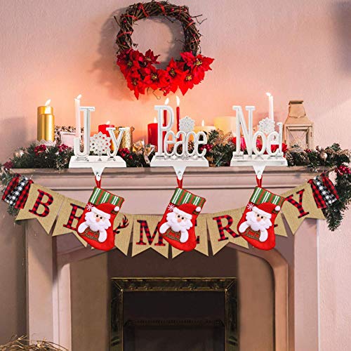 NaTursou Set of 3 Joy Peace Noel Stocking Holder Hanger Chrismas Stocking Holders Mantle,Christmas Fireplace Holder Silver Decor