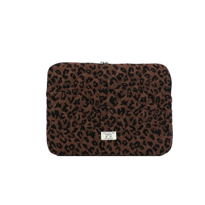 HICARRY Puffy Laptop Hülle für 11 13 15 Zoll Laptop, Cord Süße Leopard Laptoptasche Laptop Sleeve Case mit Schleifenmuster Damen Mädchen Leo Tasche