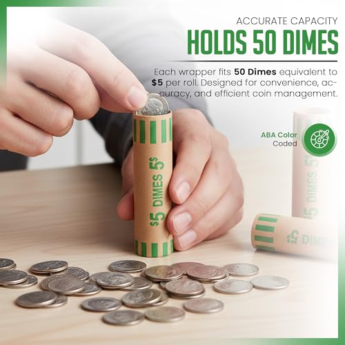 Image of PM Company 118 Pcs Preformed Dimes Coin Wrappers Rolls ABA Color-Coded