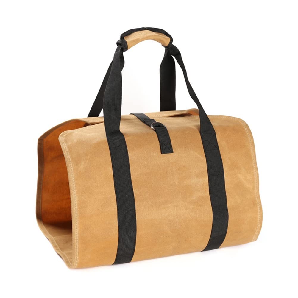 Canvas Firewood Log Carrier, Wax Canvas Firewood Tote Bag Outdoor Camping Large Capacity Storage 98x43 cm Khaki