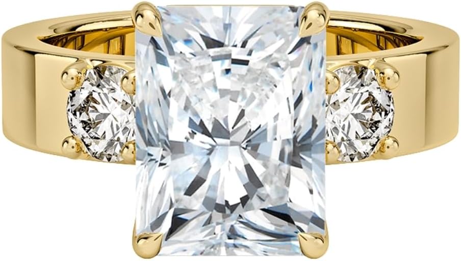 0.5-5 IGI Certified Lab Grown Diamond Ring 10K 14K 18K Solid Gold 4.4 MM Three Stone Lab Grown Diamond Engagement Ring Christmas gift for Women (Color:E-F, Clarity:VVS2)