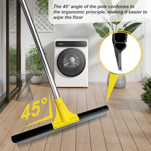 Image of Floor Squeegee Scrubber 60 inch Long Stainless Steel Handle with 18 inch Wide Silicon Rubber Blade Squeegee Broom for Floor Washing and Drying Shower Glass,Garage,Window,Marble,Wood Surfaces