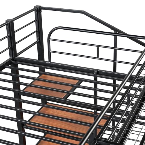 Image of Bellemave Twin loft Bed with Storage Stairs and Upper Grid Storage Shelf, Metal Twin Loft Bed Frame for Adults, Kids, Teens, Black