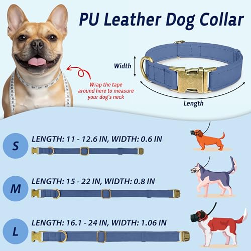 PU Leather Dog Collar – Durable Faux Leather Dog Collar for Small Medium Large Dogs, Adjustable Pet Collar with Metal Buckle (Blue, L) - Image 4
