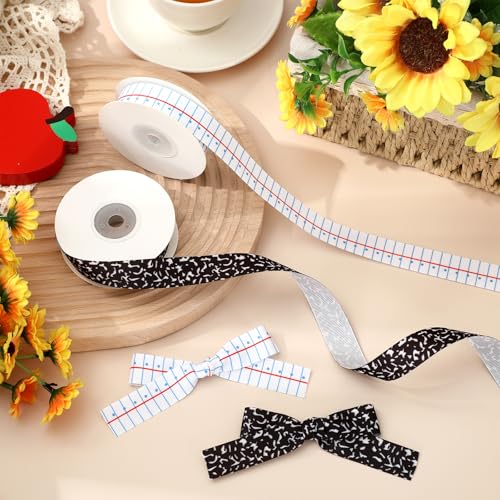 Image of Whaline Back to School Grosgrain Ribbon 0.8 Inch Notebook Composition Decorative Fabric Wrapping Ribbon for First Day of School DIY Crafts Wreath Bow Making, 2 Rolls, 20 Yard