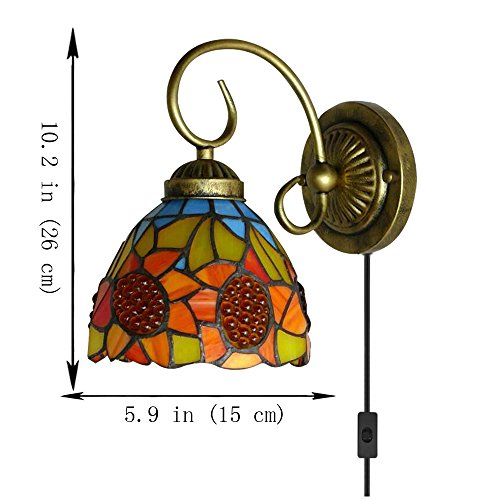 Image of Kiven Wall lamp E26 1-Light Plug-in Bulb not Included Wall Sconce Glass Shade 6 Foot Black Cord(BD0524)