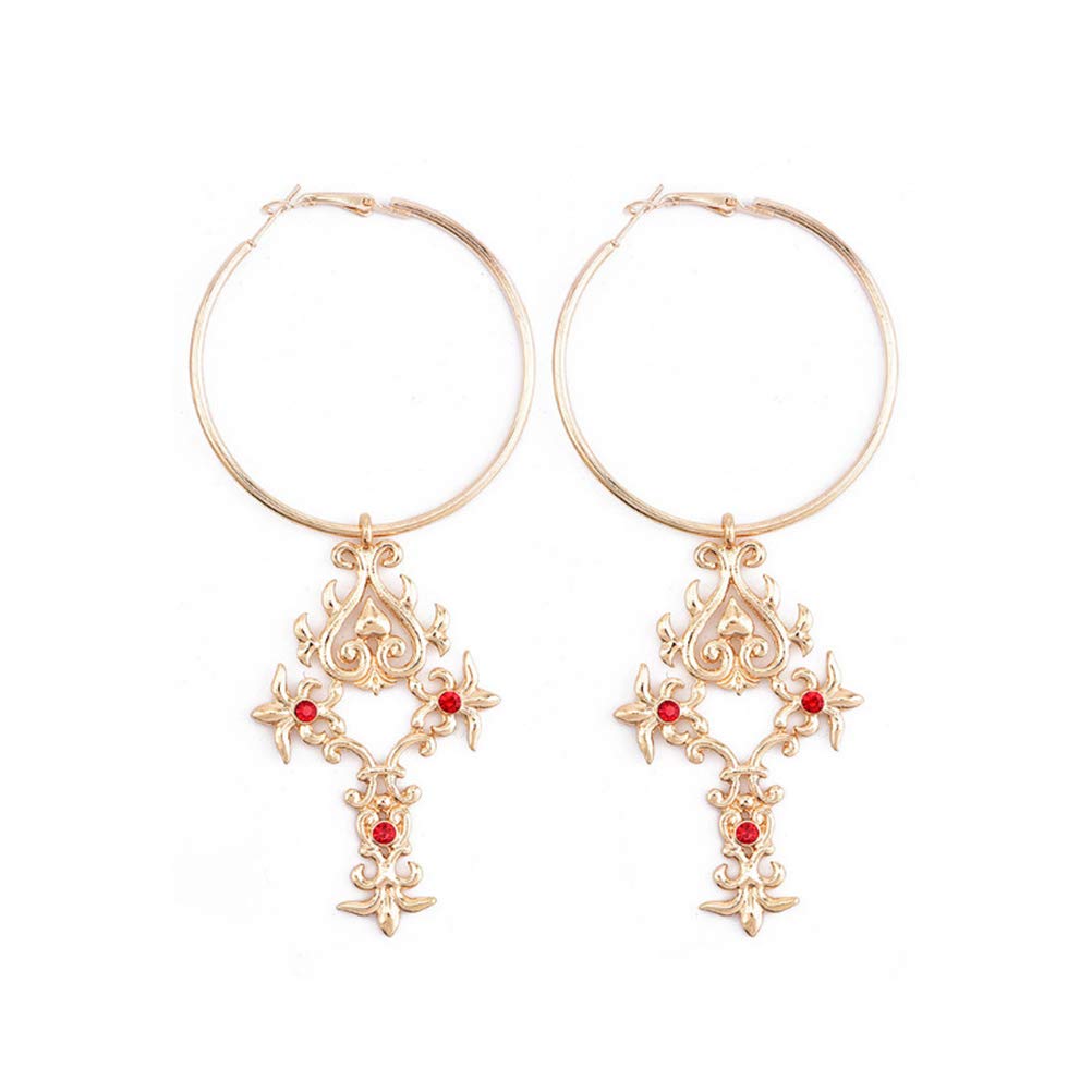 Women Big Hoop Dangle Earrings Punk Style Long Cross Pendant Ring Jewelry Gift