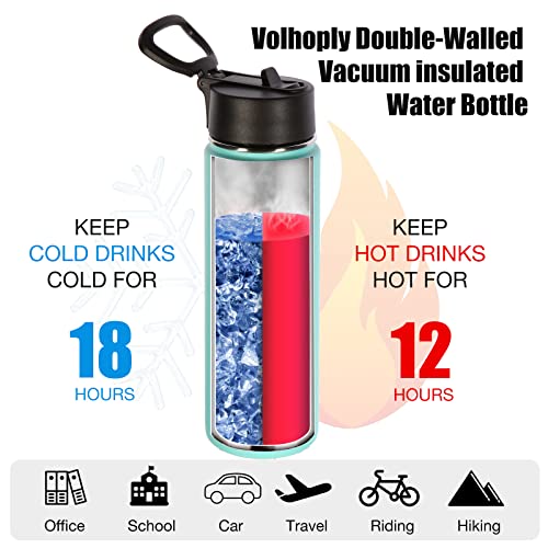 Volhoply Insulated Water Bottles with Straw Bulk 2 Pack, 660ml Stainless Steel Sports Bottle with Handle Lid - Image 2