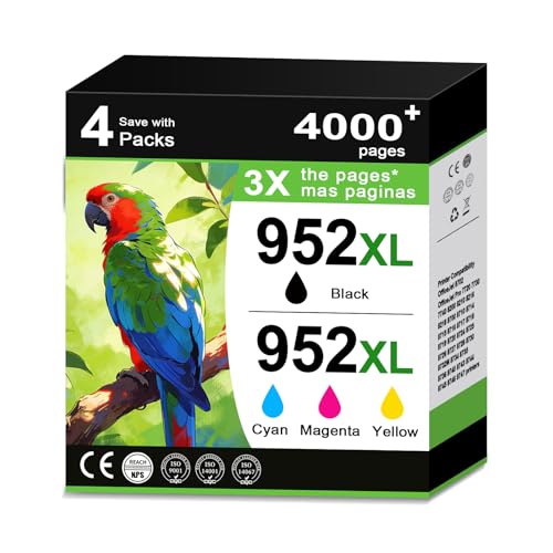 952XL Ink Cartridge Black and Color Combo Pack Replacement for HP 952XL 952 XL Ink Cartridge HP952 HP952XL for Officejet Pro 8710 7740 8720 8702 8210 8715 8730 7720 8740 Printers (BK/C/M/Y,4 Pack)