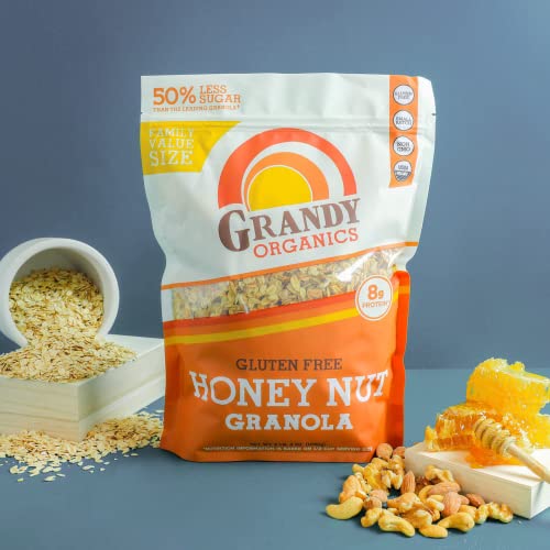Grandy Organics Honey Nut Gluten Free Granola - Certified Organic, Non-Gmo, Lower Sugar, Family Value Size 2 Pound Bags, Bulk Pack Of 2 #TOP2