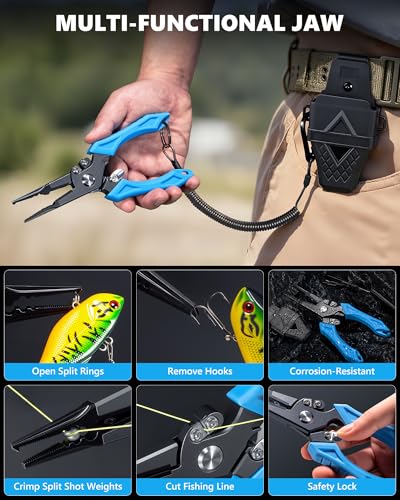 Image of Fishing Tool Kit, Fishing Gear - Fishing Plier with Sheath, Fillet Knife, Fishing Scissors, Fish Lip Gripper, Tool Retractor, Keychain Bottle Opener, Fishing Gifts for Men