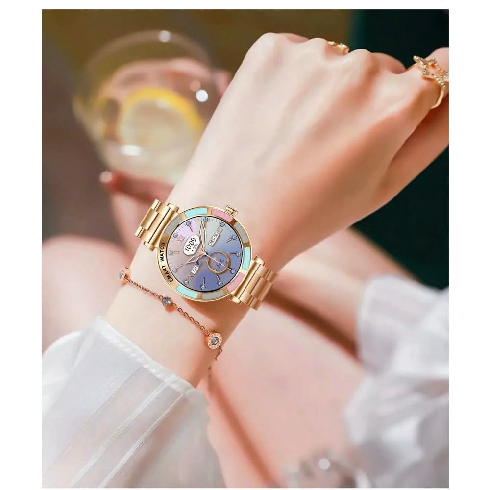 JCVBN Damski luksusowy inteligentny zegarek do ekranu HD, Bluetooth, monitorowanie zdrowia, monitor fitness, damski diamentowy smartwatch