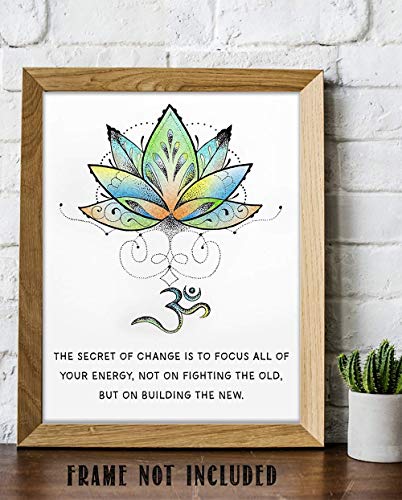 Tj Originals Socrates The Secret Of Change Is To Focus All Of Your Energy Quote Motivational Wall Art- Unframed 11 X 14 Multi Color Ink Lotus Tattoo Print - Inspirational Gift For Family & Friends #TOP7