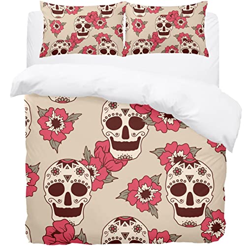 Parure de lit motif tête de mort et fleurs en textile doux imprimé - 2